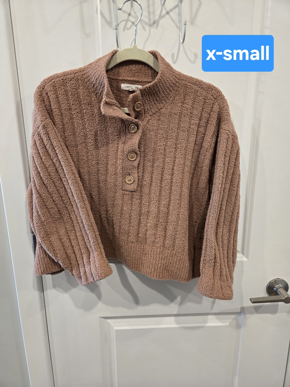 La Hearts Dusty Rose Button-Up Cropped Turtleneck Sweater